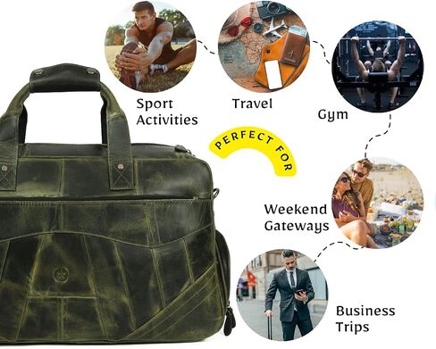 Aaron Leather Duffle Bag for Men, 30L Overnight Weekender Garment Duffel Bags for Travel, Carry On Mens Weekend Bag for Traveling, Gym, Luggage Bag, Perfect Classic Gift for Father's Day - Arlington in Saudi Arabia