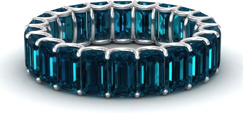 Diamondere Natural and Certified Gemstones Wedding Ring in 14K White Gold | Emerald Cut Full Eternity Stackable Band Size 4 to 8 in Saudi Arabia