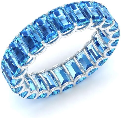 Diamondere Natural and Certified Gemstones Wedding Ring in 14K White Gold | Emerald Cut Full Eternity Stackable Band Size 4 to 8 in Saudi Arabia