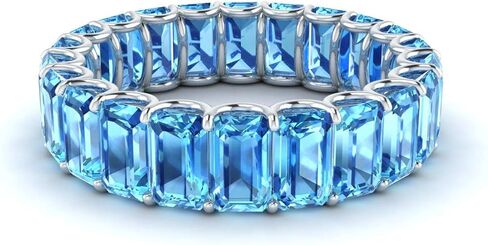 Diamondere Natural and Certified Gemstones Wedding Ring in 14K White Gold | Emerald Cut Full Eternity Stackable Band Size 4 to 8 in Saudi Arabia