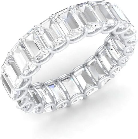 Diamondere Natural and Certified Gemstones Wedding Ring in 14K White Gold | Emerald Cut Full Eternity Stackable Band Size 4 to 8 in Saudi Arabia