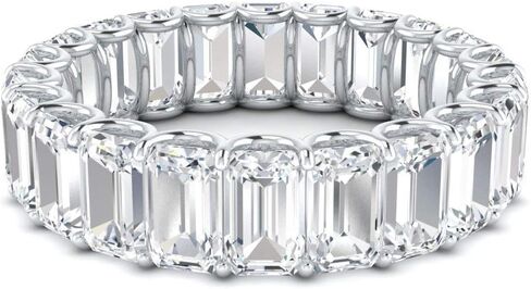 Diamondere Natural and Certified Gemstones Wedding Ring in 14K White Gold | Emerald Cut Full Eternity Stackable Band Size 4 to 8 in Saudi Arabia