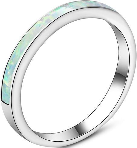 Jude Jewelers 4mm Stainless Steel Fire Opal Inlay Half Eternity Wedding Band Ring in Saudi Arabia