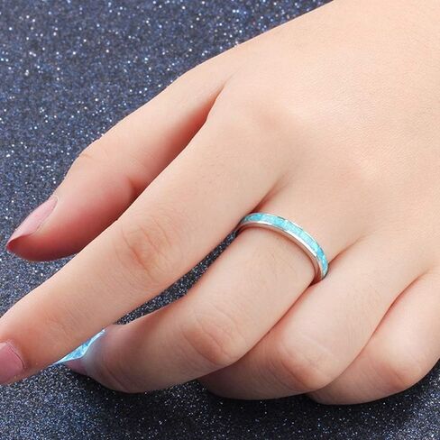 Jude Jewelers 4mm Stainless Steel Fire Opal Inlay Half Eternity Wedding Band Ring in Saudi Arabia