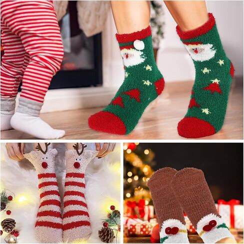 تي اس ال بي دبليو 5 ازواج من جوارب الكريسماس للنساء، جوارب شتوية منفوشة من الصوف المرجاني بنمط سانتا كلوز ايلك، جوارب شتوية زغبية دافئة للشتاء، جوارب نوم سميكة للشتاء، هدية كما هو موضح، 1 in Kuwait