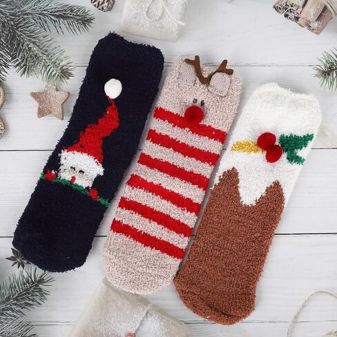 تي اس ال بي دبليو 5 ازواج من جوارب الكريسماس للنساء، جوارب شتوية منفوشة من الصوف المرجاني بنمط سانتا كلوز ايلك، جوارب شتوية زغبية دافئة للشتاء، جوارب نوم سميكة للشتاء، هدية كما هو موضح، 1 in Kuwait