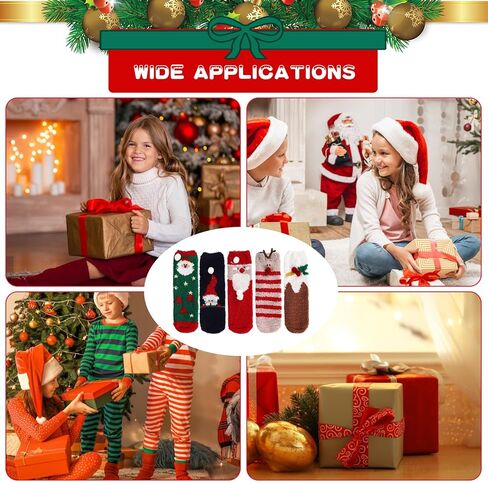 تي اس ال بي دبليو 5 ازواج من جوارب الكريسماس للنساء، جوارب شتوية منفوشة من الصوف المرجاني بنمط سانتا كلوز ايلك، جوارب شتوية زغبية دافئة للشتاء، جوارب نوم سميكة للشتاء، هدية كما هو موضح، 1 in Kuwait