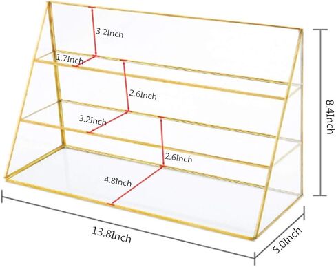 3-Tier Glass Triangular Prism Shaped Jewelry Stand, Home or Retail Display Showcase with Vintage Style Brass Tone Metal Frame (Large) in Kuwait