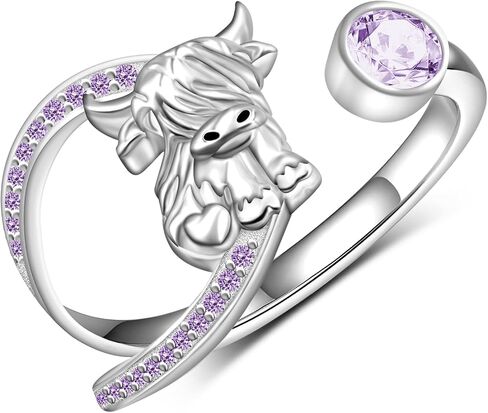 Highland Cow Ring for Women 925 Sterling Silver Adjustable Cow Rings Birthstone Jewelry Gifts for Women Girls Animal Lover in Saudi Arabia