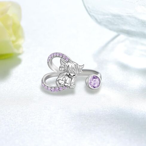 Highland Cow Ring for Women 925 Sterling Silver Adjustable Cow Rings Birthstone Jewelry Gifts for Women Girls Animal Lover in Saudi Arabia