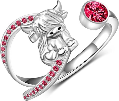 Highland Cow Ring for Women 925 Sterling Silver Adjustable Cow Rings Birthstone Jewelry Gifts for Women Girls Animal Lover in Saudi Arabia