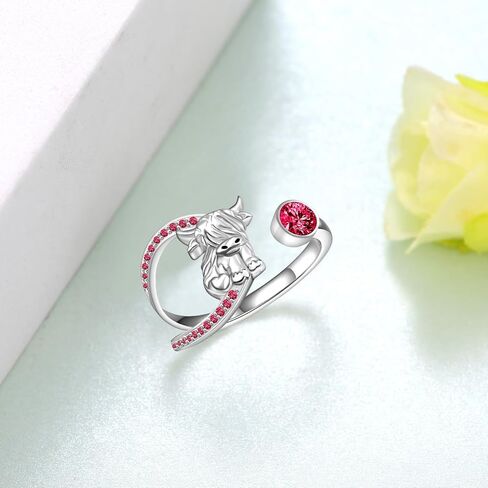Highland Cow Ring for Women 925 Sterling Silver Adjustable Cow Rings Birthstone Jewelry Gifts for Women Girls Animal Lover in Saudi Arabia