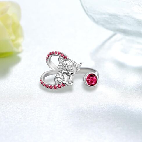 Highland Cow Ring for Women 925 Sterling Silver Adjustable Cow Rings Birthstone Jewelry Gifts for Women Girls Animal Lover in Saudi Arabia