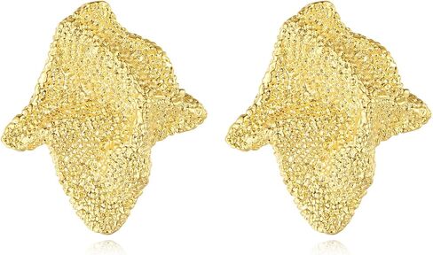 HIUS Vintage Textured Huggie Hoop Earrings Stud Earrings for Women, 18K Gold Plated Chunky Hoop Earrings, Hammered Heart Oval Round Disc Earrings for Teen Girls in Kuwait