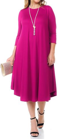 Pastel by Vivienne Women's Swing Three-Quarter Sleeve Midi Dress Plus Size Casual Formal in Kuwait