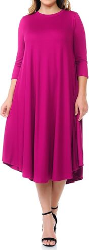 Pastel by Vivienne Women's Swing Three-Quarter Sleeve Midi Dress Plus Size Casual Formal in Kuwait
