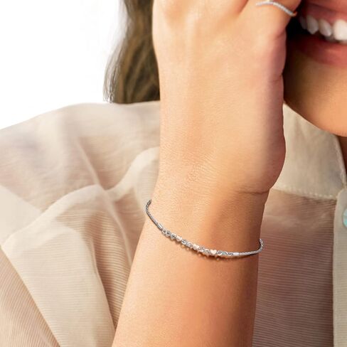 سوار Jewelili من الفضة الإسترلينية والذهب الوردي عيار 10 قيراط باللون الأبيض الطبيعي والألماس المستدير اللانهاية وشكل قلب، مقاس 9.5 بوصة in Kuwait