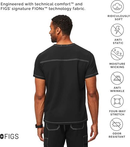 قميص FIGS Leon Cargo Scrub للرجال - مقاس مخصص، رقبة على شكل حرف V عصرية، جيب على الصدر، مطاط في 4 اتجاهات - حصريًا لأمازون in Kuwait