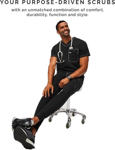 قميص FIGS Leon Cargo Scrub للرجال - مقاس مخصص، رقبة على شكل حرف V عصرية، جيب على الصدر، مطاط في 4 اتجاهات - حصريًا لأمازون in Kuwait