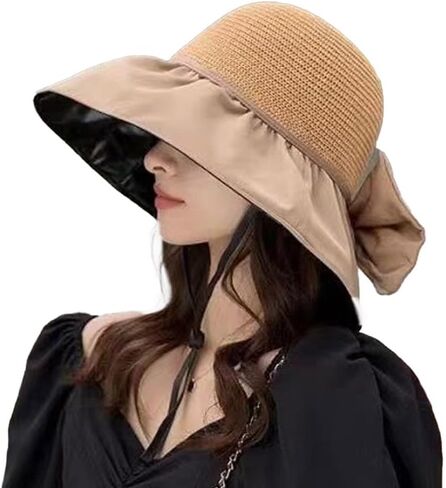 Women's Sun hat Foldable Straw hat Breathable Sun hat Travel Cycling Beach Suitable (Khaki) in Saudi Arabia