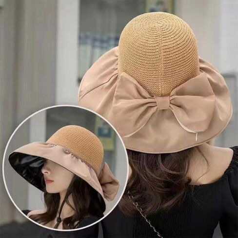 Women's Sun hat Foldable Straw hat Breathable Sun hat Travel Cycling Beach Suitable (Khaki) in Saudi Arabia