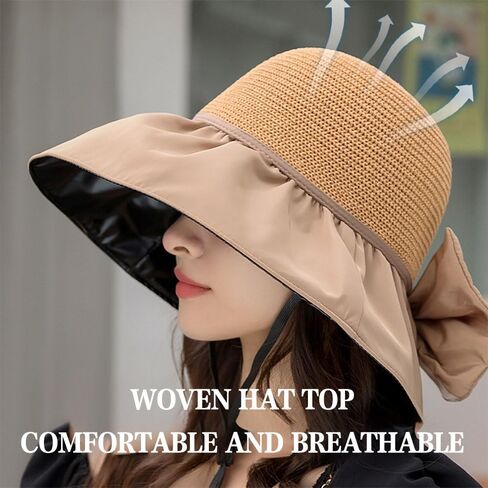 Women's Sun hat Foldable Straw hat Breathable Sun hat Travel Cycling Beach Suitable (Khaki) in Saudi Arabia