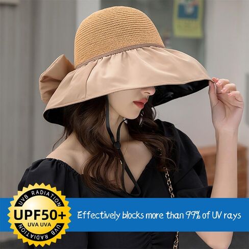 Women's Sun hat Foldable Straw hat Breathable Sun hat Travel Cycling Beach Suitable (Khaki) in Saudi Arabia