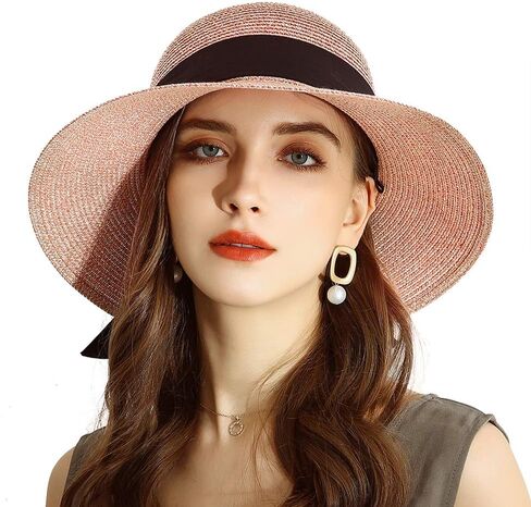 URSFUR Women Sun Wide Brim Straw Panama Hat Fedora Beach Roll up Cap UPF50+ in Saudi Arabia