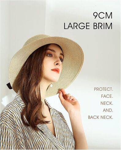 URSFUR Women Sun Wide Brim Straw Panama Hat Fedora Beach Roll up Cap UPF50+ in Saudi Arabia