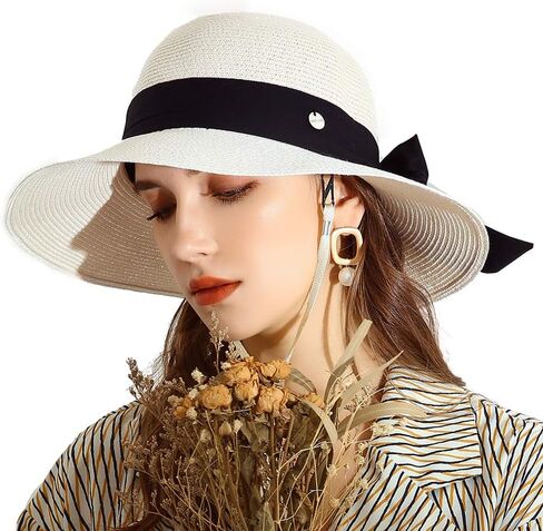 URSFUR Women Sun Wide Brim Straw Panama Hat Fedora Beach Roll up Cap UPF50+ in Saudi Arabia