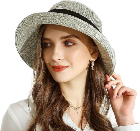 URSFUR Women Sun Wide Brim Straw Panama Hat Fedora Beach Roll up Cap UPF50+ in Saudi Arabia