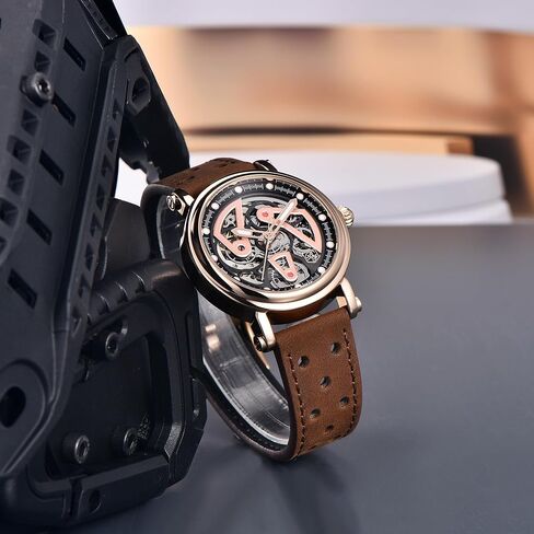 ساعة BENYAR للرجال ساعات يد ميكانيكية أوتوماتيكية بمينا هيكل عظمي وحزام جلدي من زجاج الياقوت الاصطناعي الأنيق in Kuwait