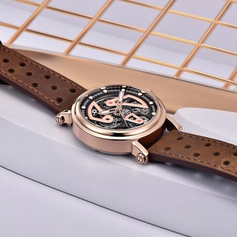 ساعة BENYAR للرجال ساعات يد ميكانيكية أوتوماتيكية بمينا هيكل عظمي وحزام جلدي من زجاج الياقوت الاصطناعي الأنيق in Kuwait