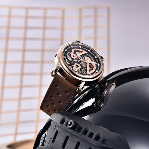 ساعة BENYAR للرجال ساعات يد ميكانيكية أوتوماتيكية بمينا هيكل عظمي وحزام جلدي من زجاج الياقوت الاصطناعي الأنيق in Kuwait