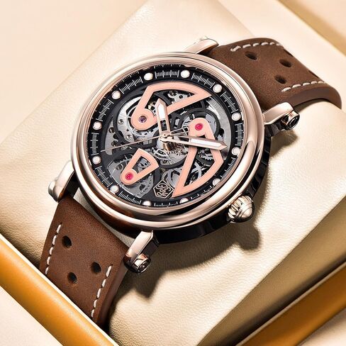 ساعة BENYAR للرجال ساعات يد ميكانيكية أوتوماتيكية بمينا هيكل عظمي وحزام جلدي من زجاج الياقوت الاصطناعي الأنيق in Kuwait