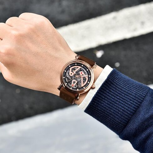 ساعة BENYAR للرجال ساعات يد ميكانيكية أوتوماتيكية بمينا هيكل عظمي وحزام جلدي من زجاج الياقوت الاصطناعي الأنيق in Kuwait