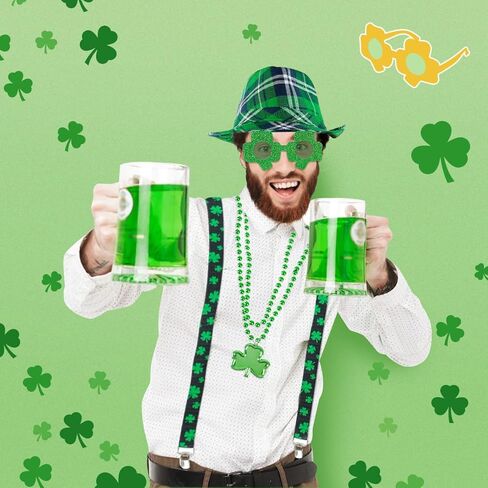 موفيبي مجموعة اكسسوارات زي عيد القديس باتريك، تتضمن فيدورا اخضر ايرلندي منقوش، حمالات شامروك مرنة، نظارات لامعة، قلادات برسيم لعيد القديس باتريك in Kuwait