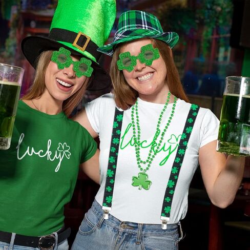 موفيبي مجموعة اكسسوارات زي عيد القديس باتريك، تتضمن فيدورا اخضر ايرلندي منقوش، حمالات شامروك مرنة، نظارات لامعة، قلادات برسيم لعيد القديس باتريك in Kuwait