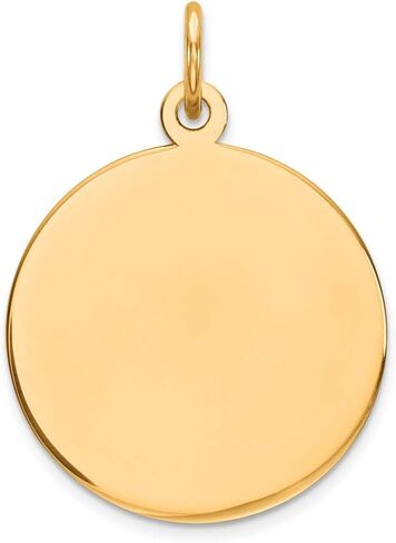 Solid 14k Yellow Gold Round Disc Charm Engravable Pendant - 24mm x 17mm in Saudi Arabia