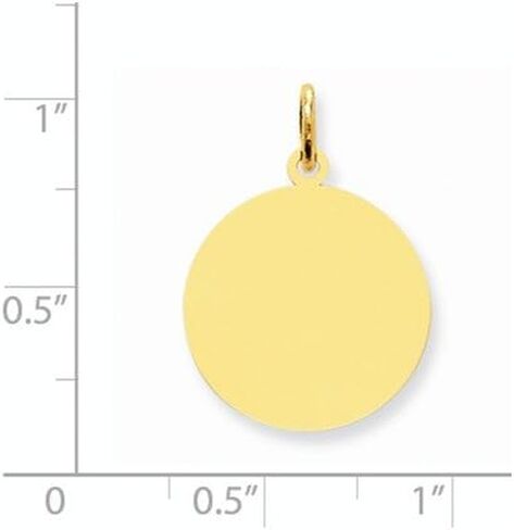 Solid 14k Yellow Gold Round Disc Charm Engravable Pendant - 24mm x 17mm in Saudi Arabia