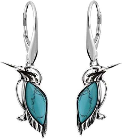 Ian and Valeri Co. Amber Sterling Silver Blue Turquoise Kingfisher Bird Dangle Leverback Earrings in Saudi Arabia
