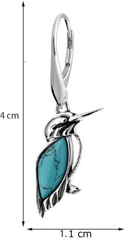 Ian and Valeri Co. Amber Sterling Silver Blue Turquoise Kingfisher Bird Dangle Leverback Earrings in Saudi Arabia