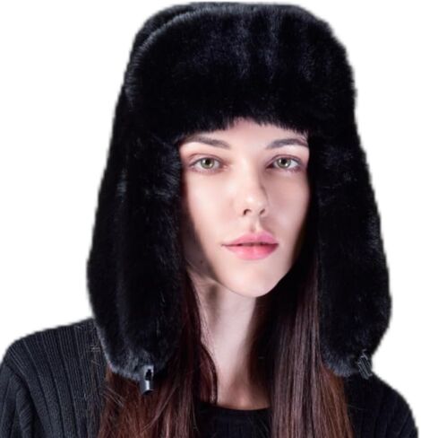 Bomnwake Women's Winter Faux Fur Hat Comfortable and Warm Plush Ushanka Russian Hat Windproof Full Cap Ear Cap Cold Resistant in Saudi Arabia