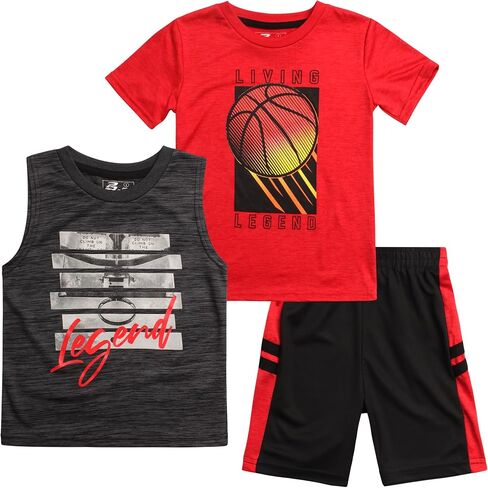 طقم شورت للأولاد من Pro Athlete - تي شيرت بأكمام قصيرة وقميص بدون أكمام وشورت من 3 قطع - طقم ملابس رياضية للأولاد (2T-7) in Kuwait