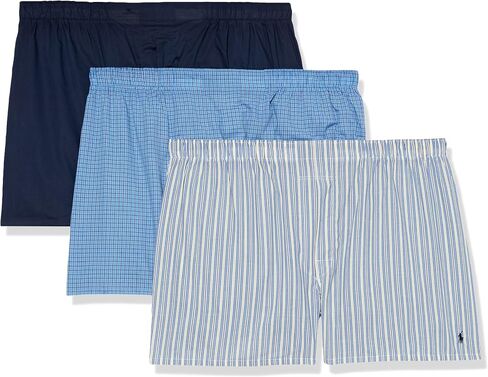 POLO RALPH LAUREN Men's Big & Tall Classic Fit Cotton Woven Boxers, Rimini Stripe/Cruise Navy, Muller Plaid/Cruise Navy, Cruise Navy/Sporting Royal, 3X in Saudi Arabia