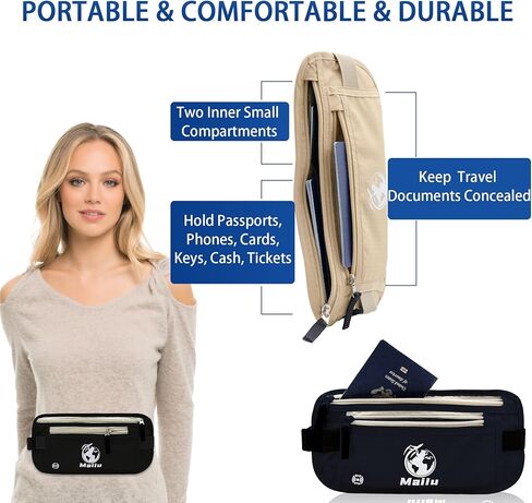 Travel Money Belt- RFID Blocking Travel Wallet- Slim Passport Holder to Protect Cash, Credit Cards and Phones- Travel Pouch for Men and Women (Ash Gray) in Kuwait