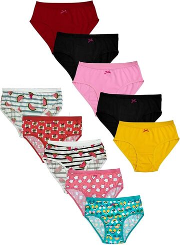 دي تشيكا سراويل قطنية للبنات| ملابس داخلية قطنية محببة متنوعة ومطبوعة للفتيات | ملابس يومية للبنات ملابس داخلية قطنية | سراويل داخلية قطنية قابلة للتنفس | حزمة من 10 in Kuwait