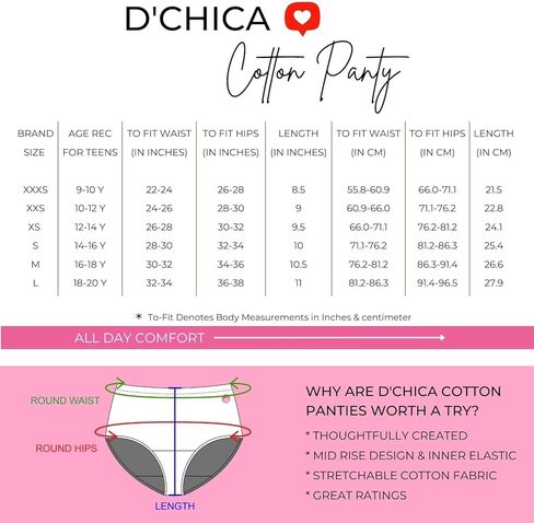 دي تشيكا سراويل قطنية للبنات| ملابس داخلية قطنية محببة متنوعة ومطبوعة للفتيات | ملابس يومية للبنات ملابس داخلية قطنية | سراويل داخلية قطنية قابلة للتنفس | حزمة من 10 in Kuwait