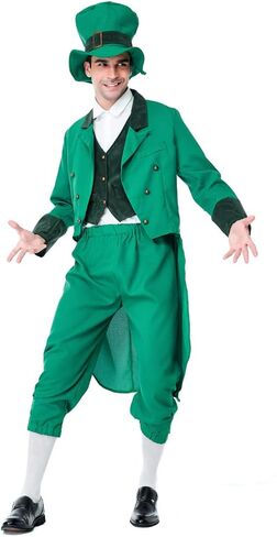 أزياء رجالية لعيد القديس باتريك في المواسم، بدلة تنكرية باللون الأخضر من Leprechaun وسترة على الطراز الفيكتوري in Kuwait