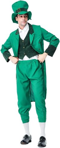 أزياء رجالية لعيد القديس باتريك في المواسم، بدلة تنكرية باللون الأخضر من Leprechaun وسترة على الطراز الفيكتوري in Kuwait